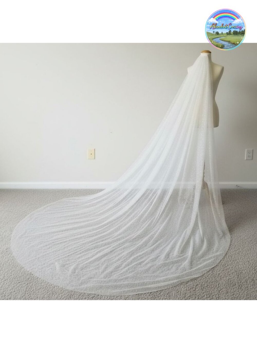 Sparkling Cathedral Wedding Veil 1 Tier Long Bridal Tulle Veil with Comb
